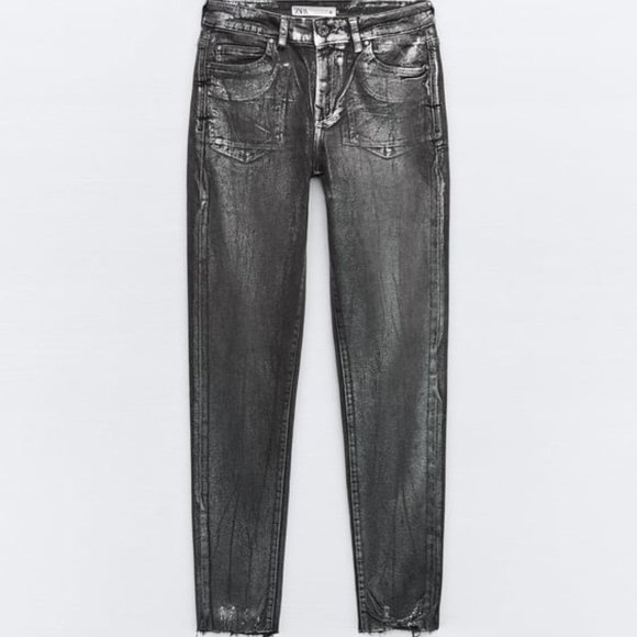 BRAND NEW METALLIC ZARA JEANS - Picture 2 of 8